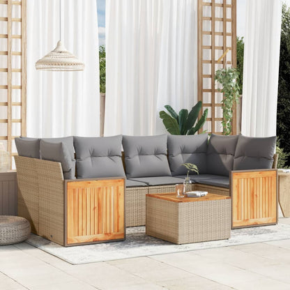 Set Divani da Giardino 7 pz con Cuscini Beige in Polyrattan | homemem39