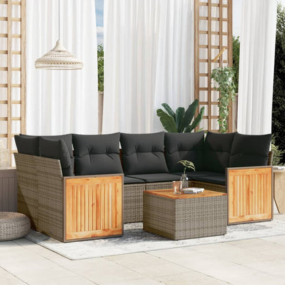 Set Divani da Giardino 7 pz con Cuscini Grigio in Polyrattan - homemem39