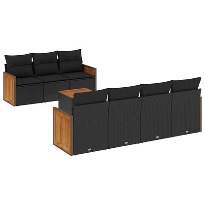 Set Divani da Giardino con Cuscini 8 pz Nero in Polyrattan | homemem39