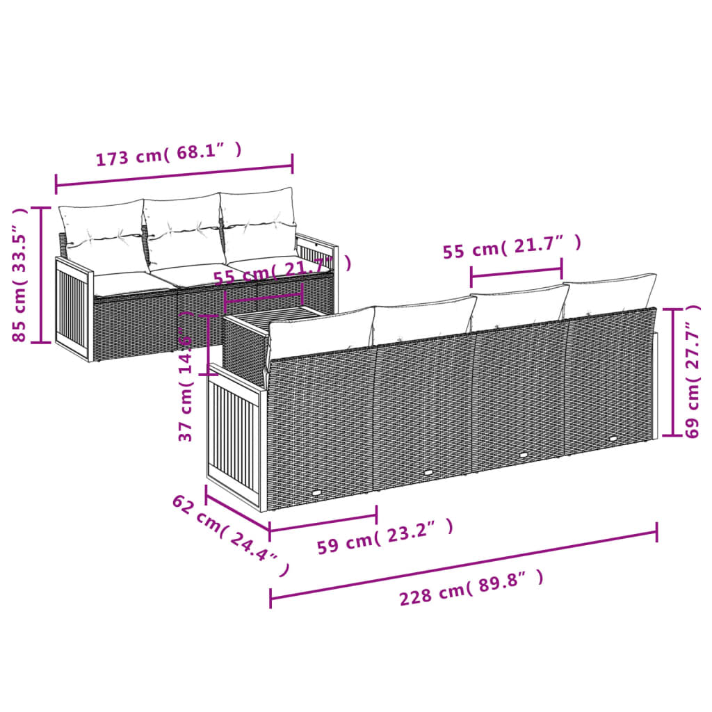 Set Divani da Giardino con Cuscini 8 pz Nero in Polyrattan | homemem39