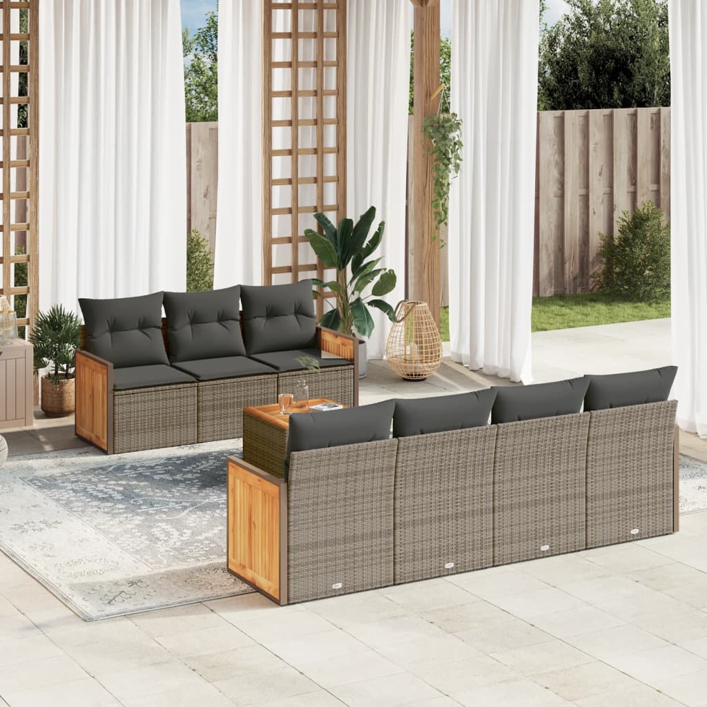 Set Divano da Giardino 8 pz con Cuscini Grigio in Polyrattan - homemem39