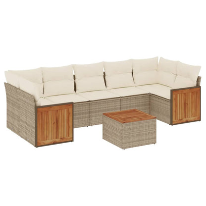 Set Divano da Giardino 8 pz con Cuscini Beige in Polyrattan - homemem39