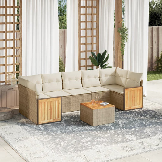 Set Divano da Giardino 8 pz con Cuscini Beige in Polyrattan - homemem39