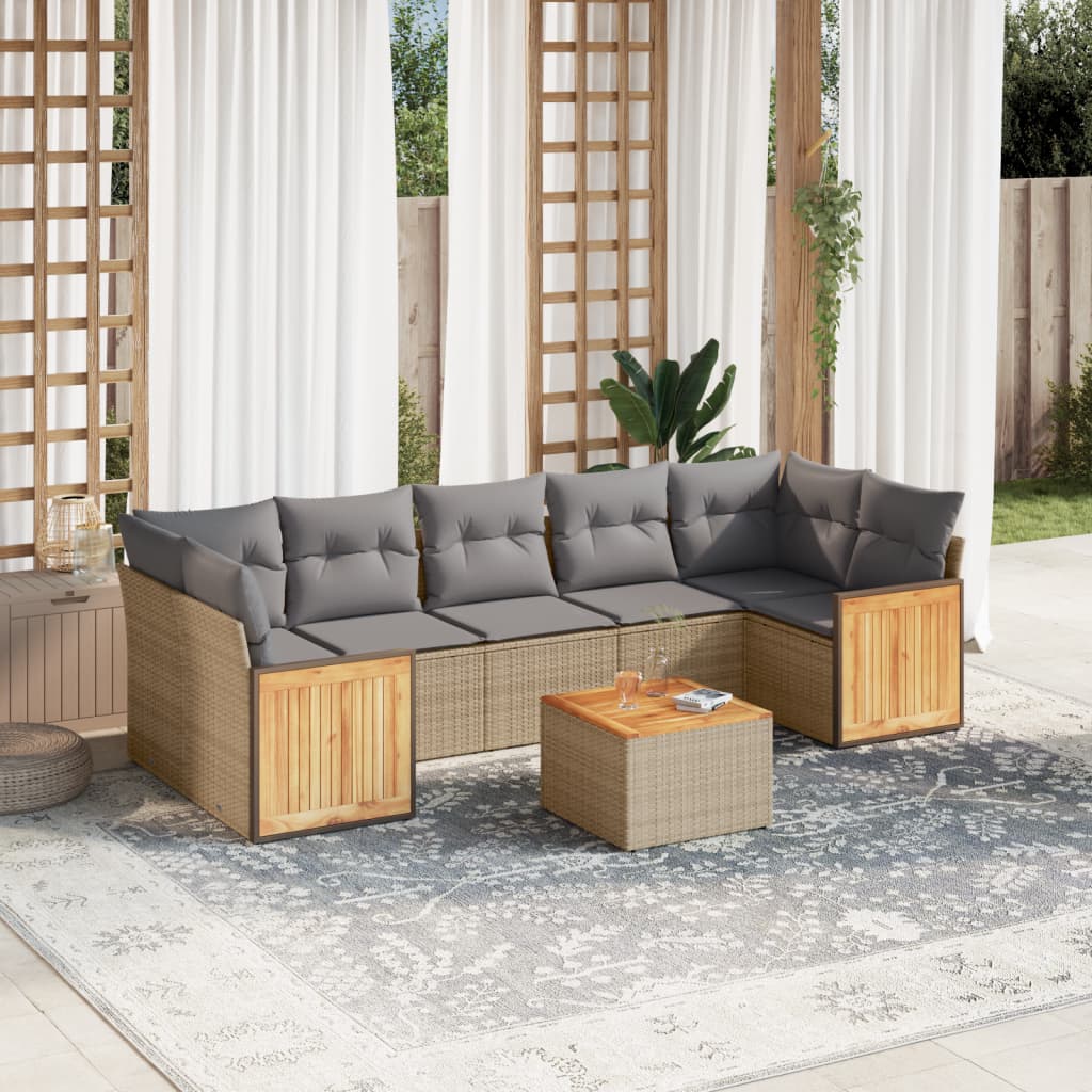 Set Divano da Giardino 8 pz con Cuscini Beige in Polyrattan - homemem39