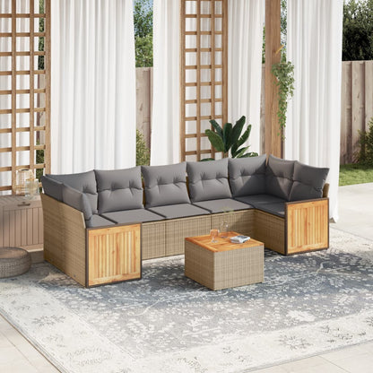 Set Divano da Giardino 8 pz con Cuscini Beige in Polyrattan - homemem39
