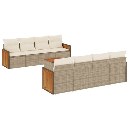 Set Divano da Giardino 9 pz con Cuscini Beige in Polyrattan - homemem39