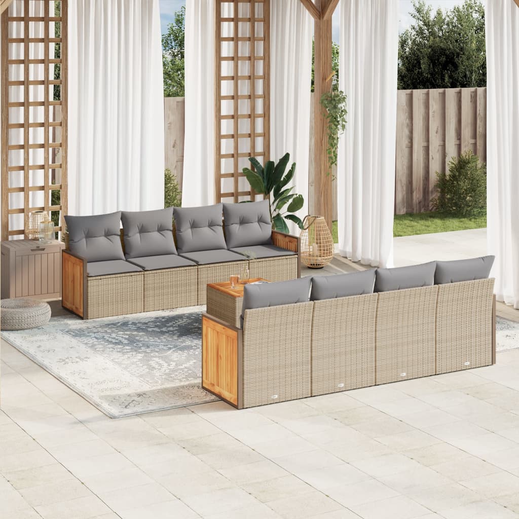 Set Divano da Giardino 9 pz con Cuscini Beige in Polyrattan - homemem39