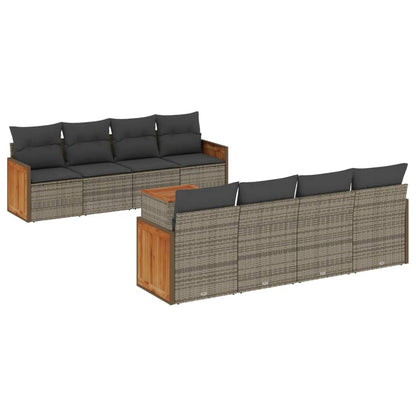 Set Divano da Giardino 9 pz con Cuscini Grigio in Polyrattan - homemem39
