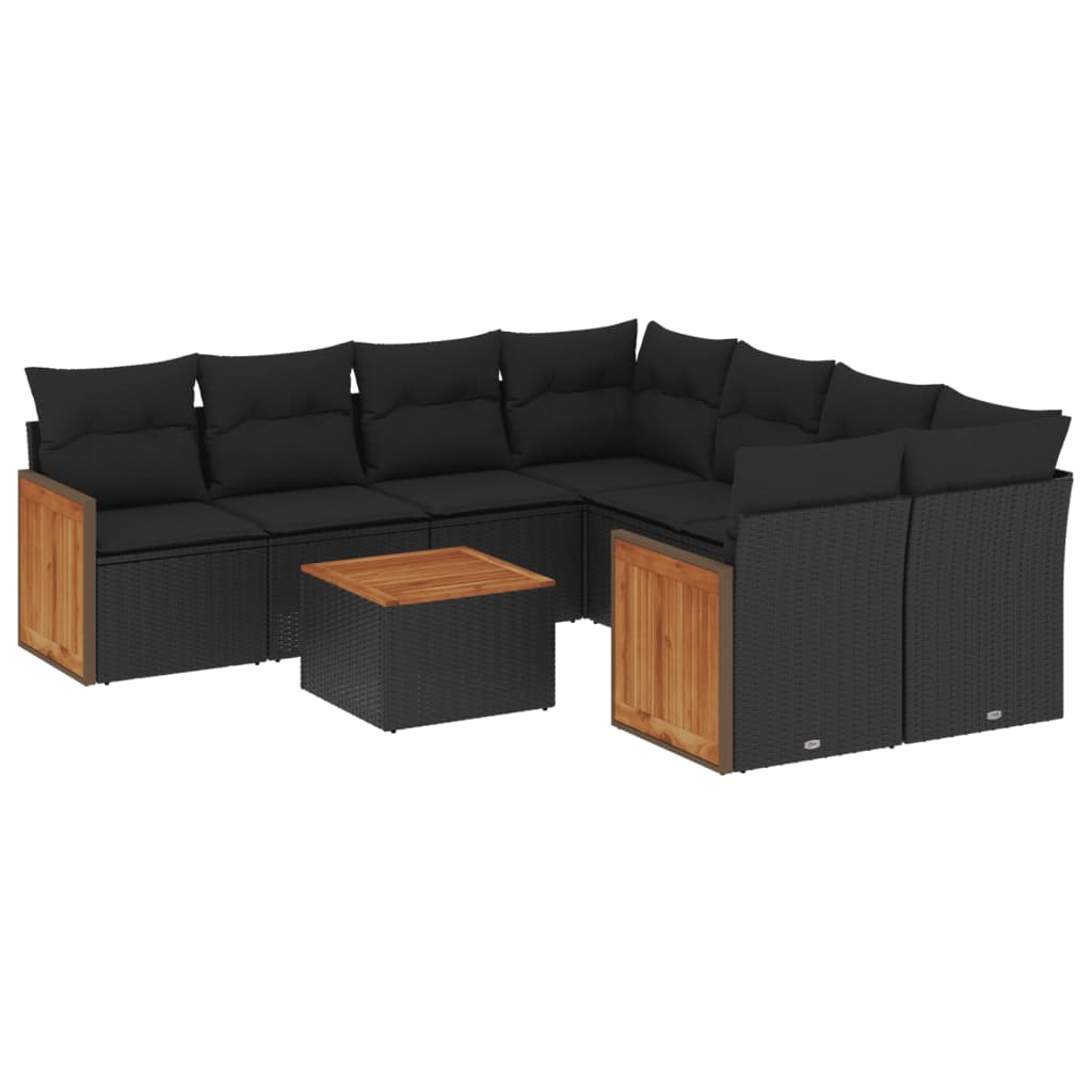 Set Divani da Giardino 9 pz con Cuscini Nero in Polyrattan | homemem39