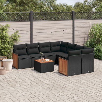 Set Divani da Giardino 9 pz con Cuscini Nero in Polyrattan - homemem39