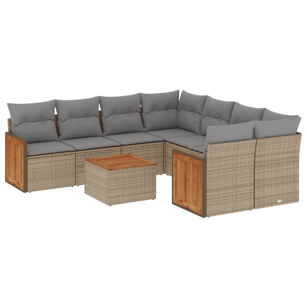 Set Divano da Giardino 9 pz con Cuscini Beige in Polyrattan - homemem39