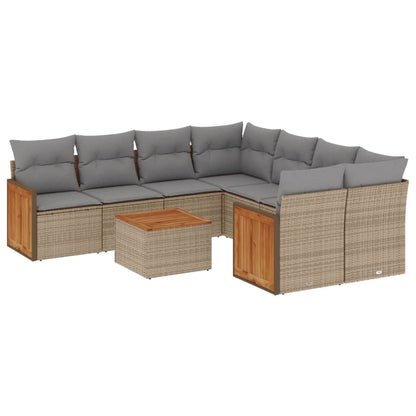 Set Divano da Giardino 9 pz con Cuscini Beige in Polyrattan - homemem39