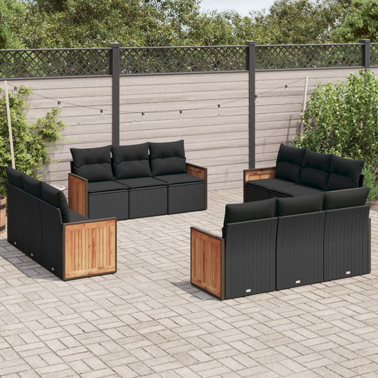 Set Divani da Giardino 12 pz con Cuscini Nero in Polyrattan - homemem39