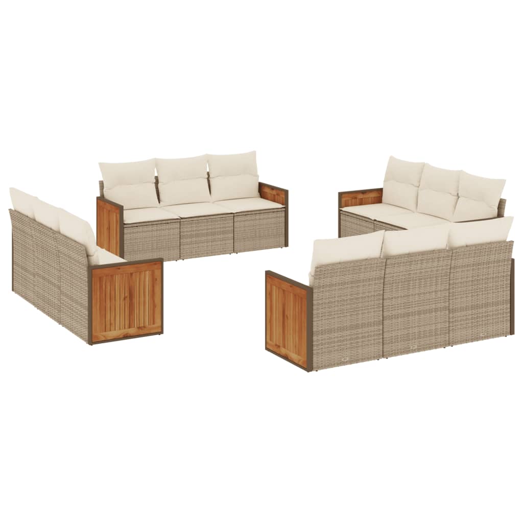 Set Divani da Giardino 12 pz con Cuscini Beige in Polyrattan - homemem39