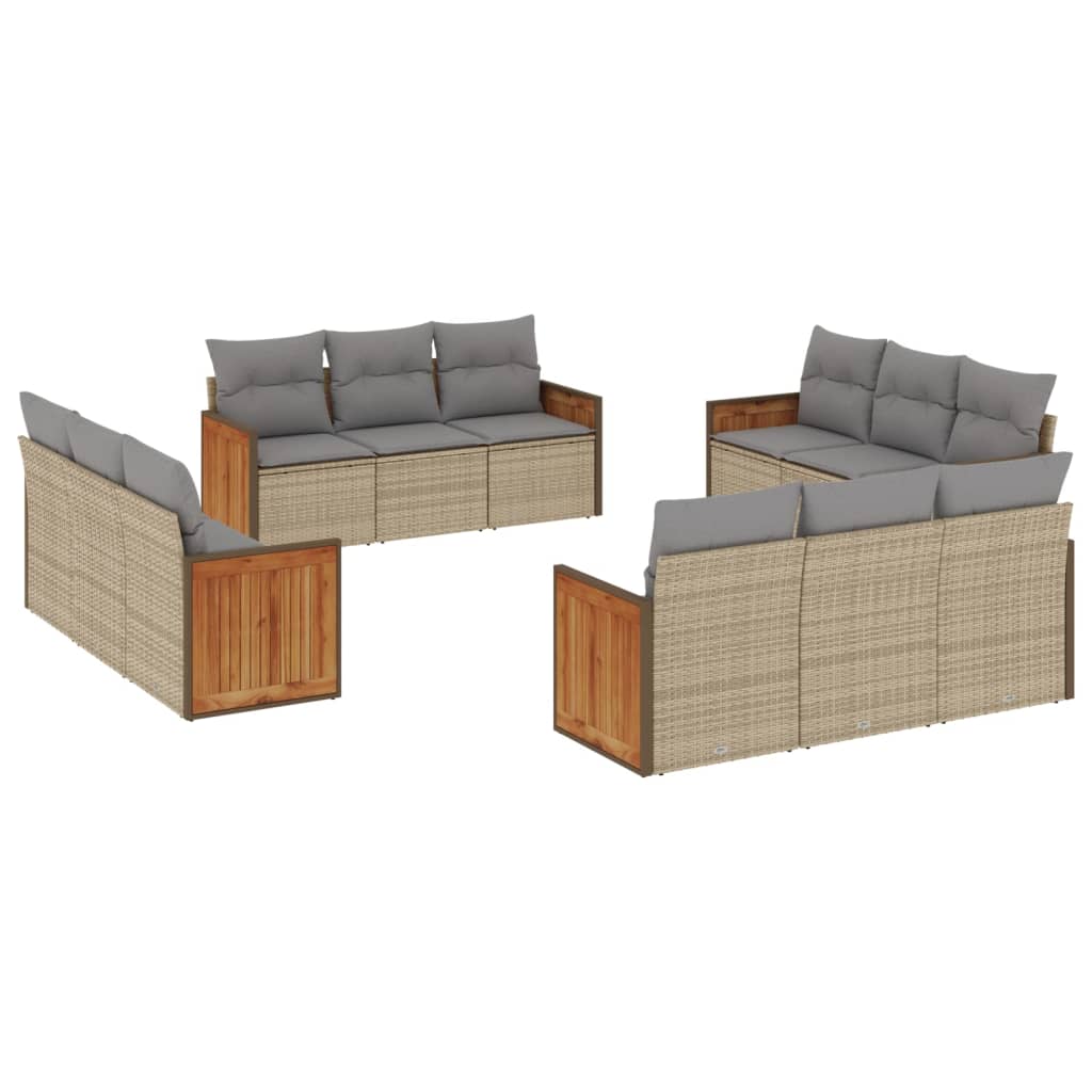 Set Divani da Giardino 12 pz con Cuscini Beige in Polyrattan | homemem39