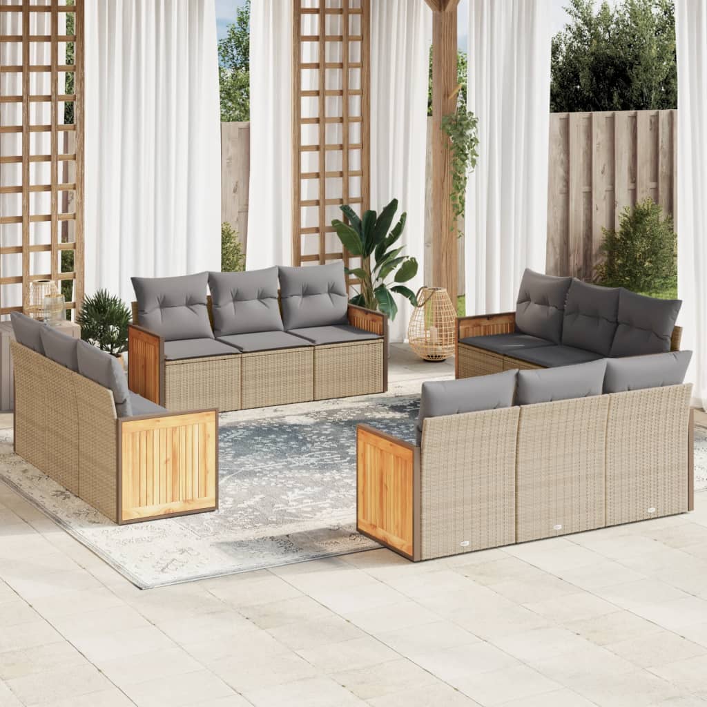 Set Divani da Giardino 12 pz con Cuscini Beige in Polyrattan | homemem39