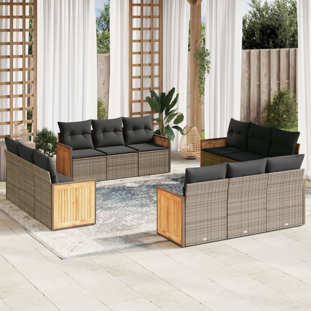 Set Divani da Giardino 12 pz con Cuscini Grigio in Polyrattan - homemem39