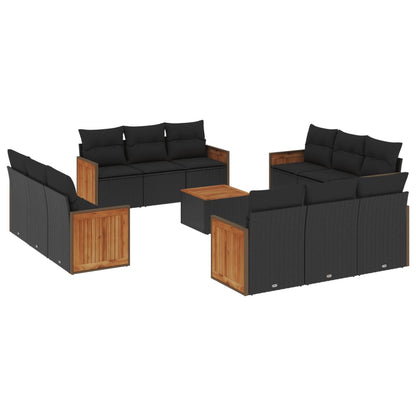 Set Divani da Giardino 13pz con Cuscini Nero in Polyrattan - homemem39