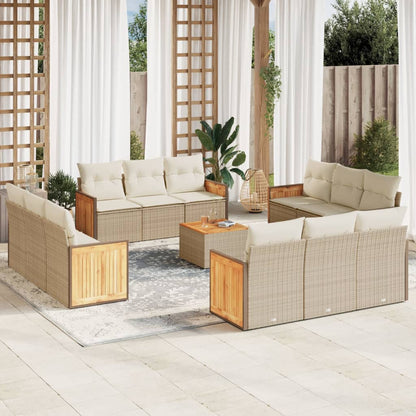Set Divano da Giardino 13 pz con Cuscini Beige in Polyrattan - homemem39