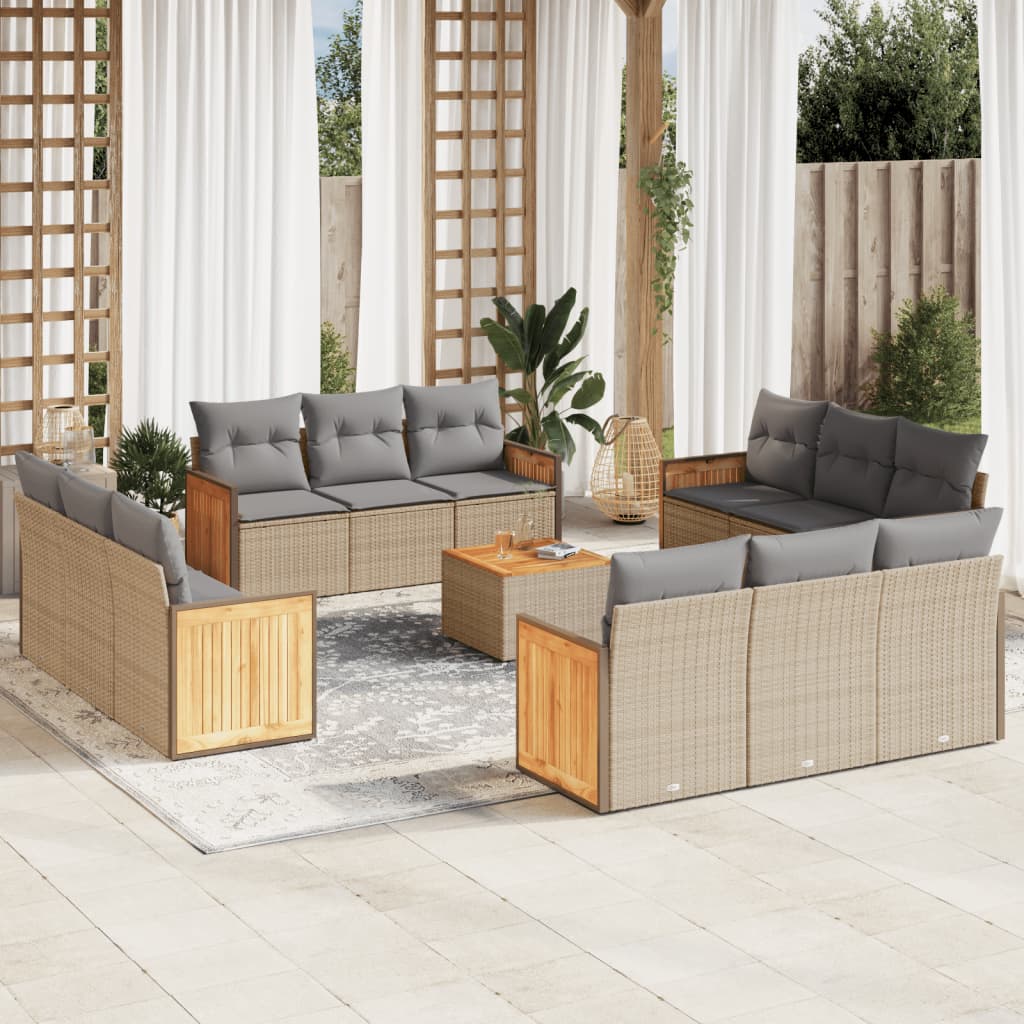 Set Divano da Giardino 13 pz con Cuscini Beige in Polyrattan - homemem39