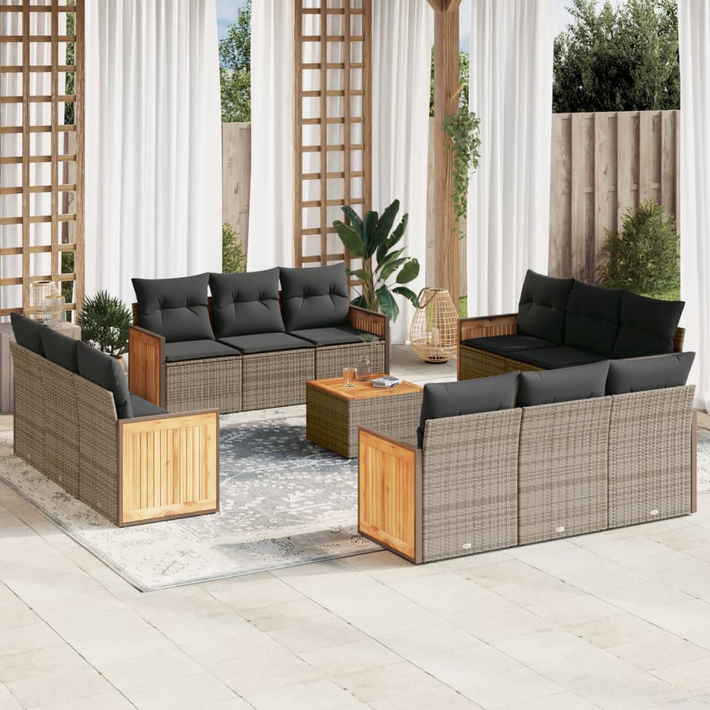 Set Divani da Giardino 13 pz con Cuscini Grigio in Polyrattan | homemem39