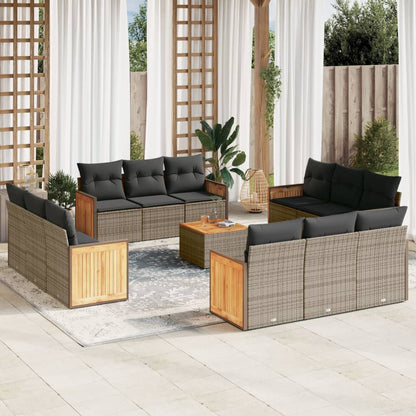 Set Divani da Giardino 13 pz con Cuscini Grigio in Polyrattan | homemem39