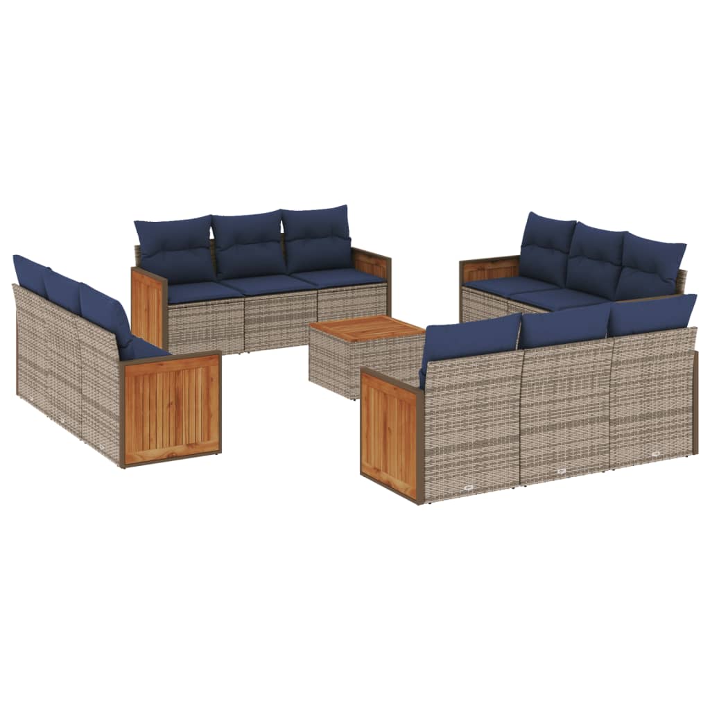 Set Divani da Giardino 13 pz con Cuscini Grigio in Polyrattan | homemem39