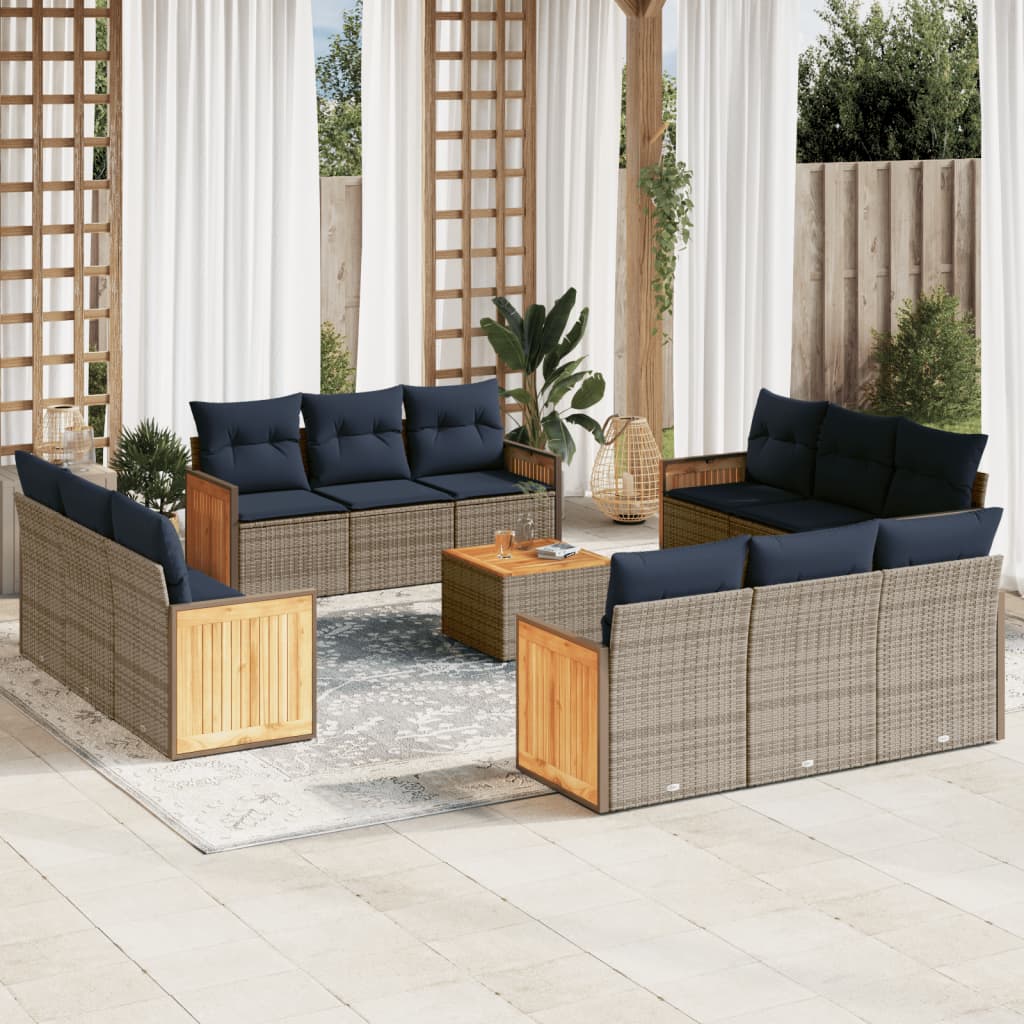 Set Divani da Giardino 13 pz con Cuscini Grigio in Polyrattan | homemem39