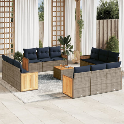 Set Divani da Giardino 13 pz con Cuscini Grigio in Polyrattan | homemem39