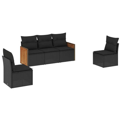 Set Divani da Giardino 5 pz con Cuscini in Polyrattan Nero | homemem39