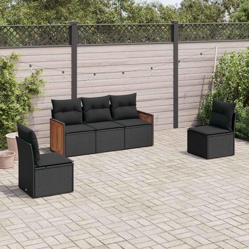Set Divani da Giardino 5 pz con Cuscini in Polyrattan Nero | homemem39