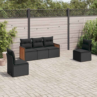 Set Divani da Giardino 5 pz con Cuscini in Polyrattan Nero | homemem39