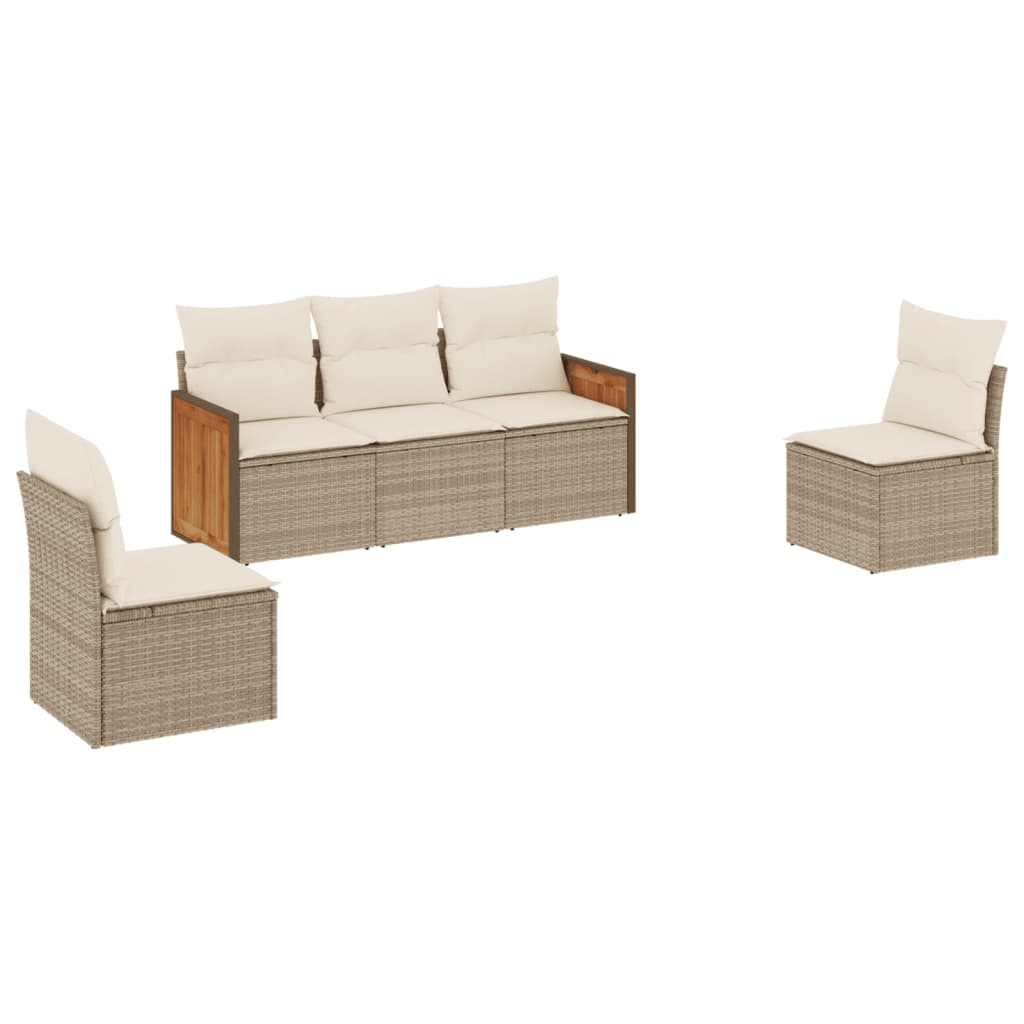 Set Divano da Giardino 5 pz con Cuscini Beige in Polyrattan - homemem39