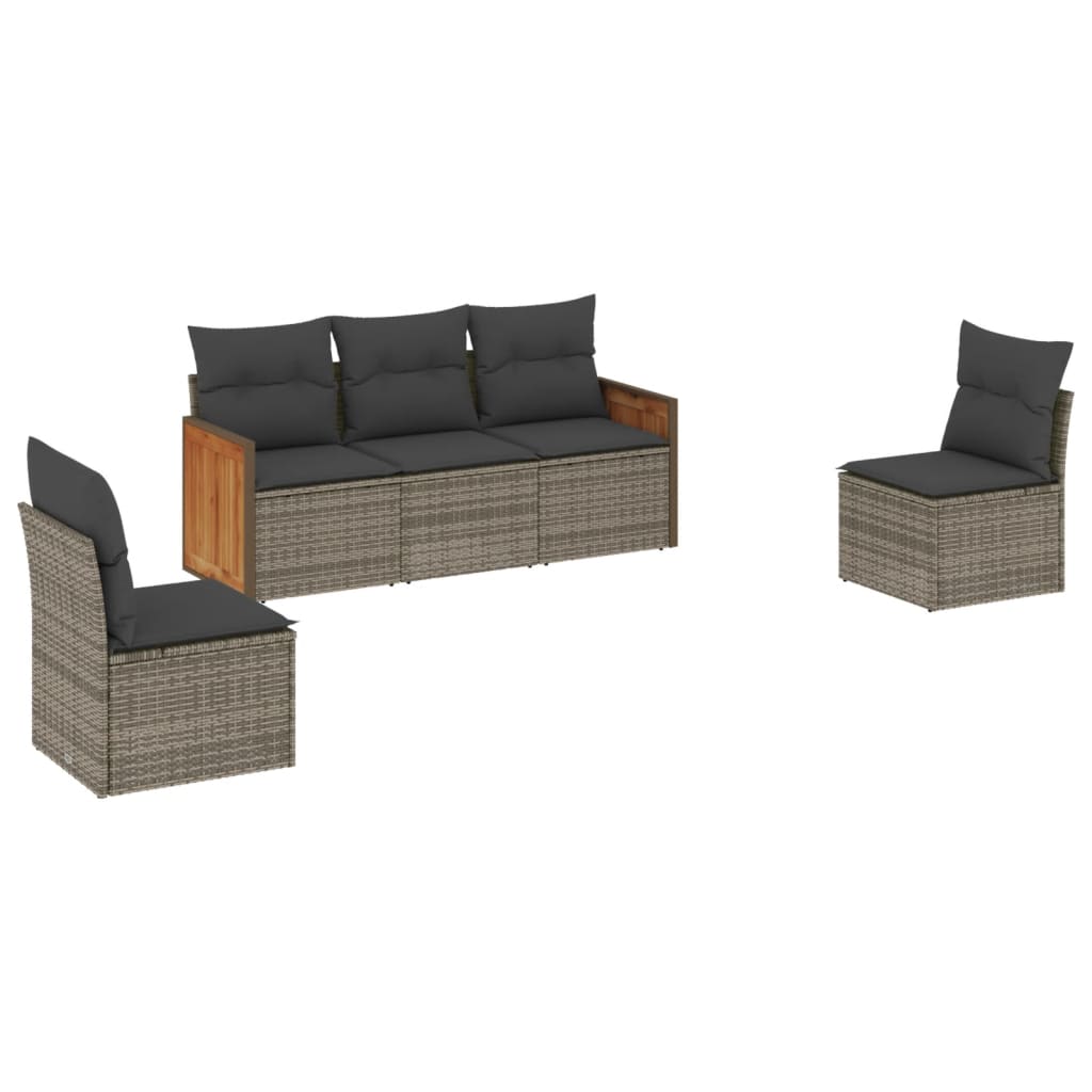 Set Divano da Giardino 5 pz con Cuscini Grigio in Polyrattan - homemem39
