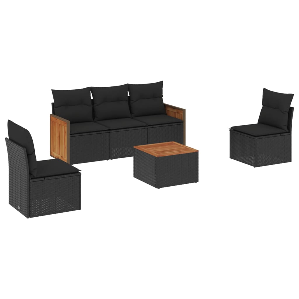 Set Divano da Giardino 6 pz con Cuscini Nero in Polyrattan - homemem39