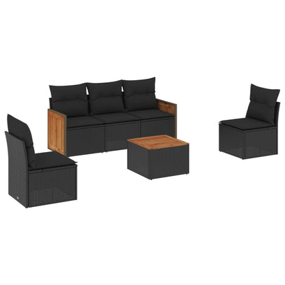 Set Divano da Giardino 6 pz con Cuscini Nero in Polyrattan - homemem39