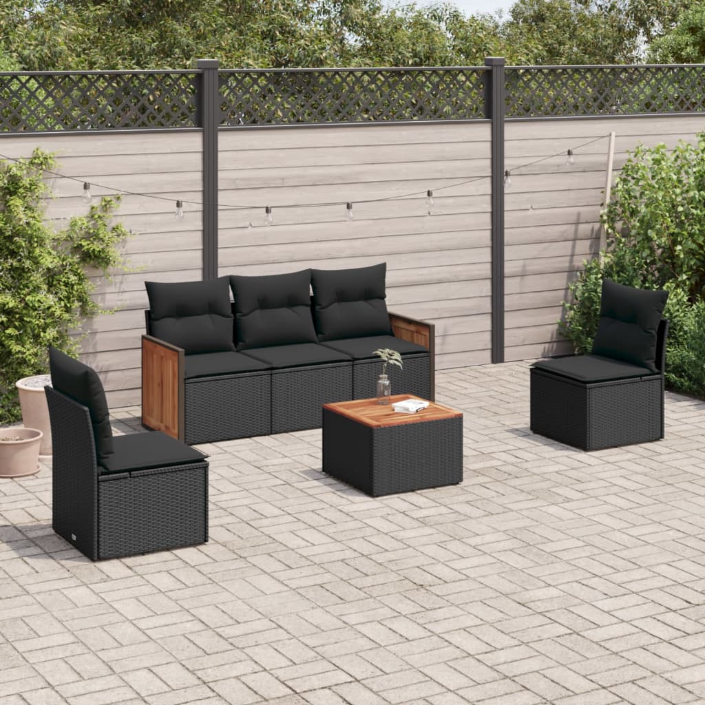 Set Divano da Giardino 6 pz con Cuscini Nero in Polyrattan - homemem39