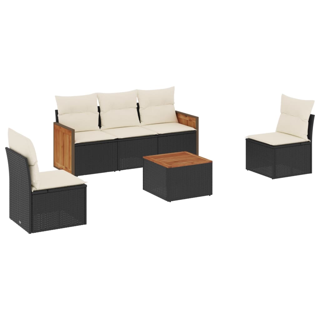 Set Divano da Giardino 6 pz con Cuscini Nero in Polyrattan | homemem39
