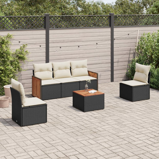 Set Divano da Giardino 6 pz con Cuscini Nero in Polyrattan | homemem39