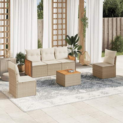 Set Divano da Giardino 6 pz con Cuscini Beige in Polyrattan - homemem39