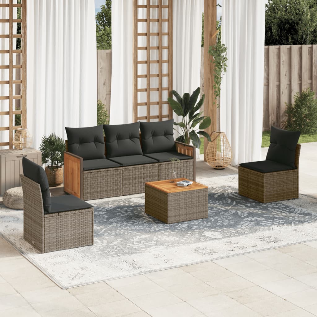 Set Divano da Giardino 6 pz con Cuscini Grigio in Polyrattan - homemem39