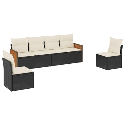 Set Divano da Giardino 6 pz con Cuscini Nero in Polyrattan | homemem39