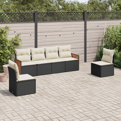 Set Divano da Giardino 6 pz con Cuscini Nero in Polyrattan - homemem39