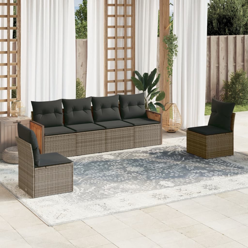 Set Divano da Giardino 6 pz con Cuscini Grigio in Polyrattan - homemem39