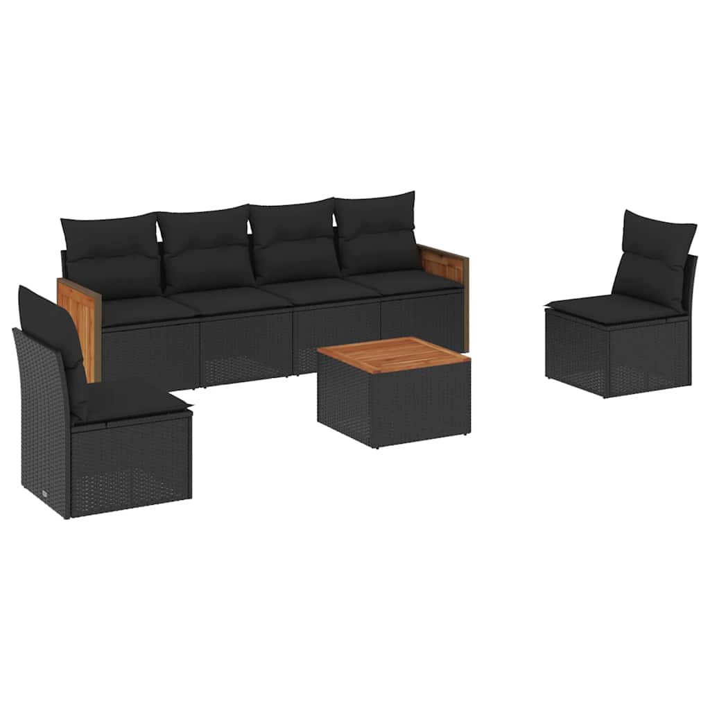 Set Divani da Giardino con Cuscini 7pz Nero Polyrattan | homemem39