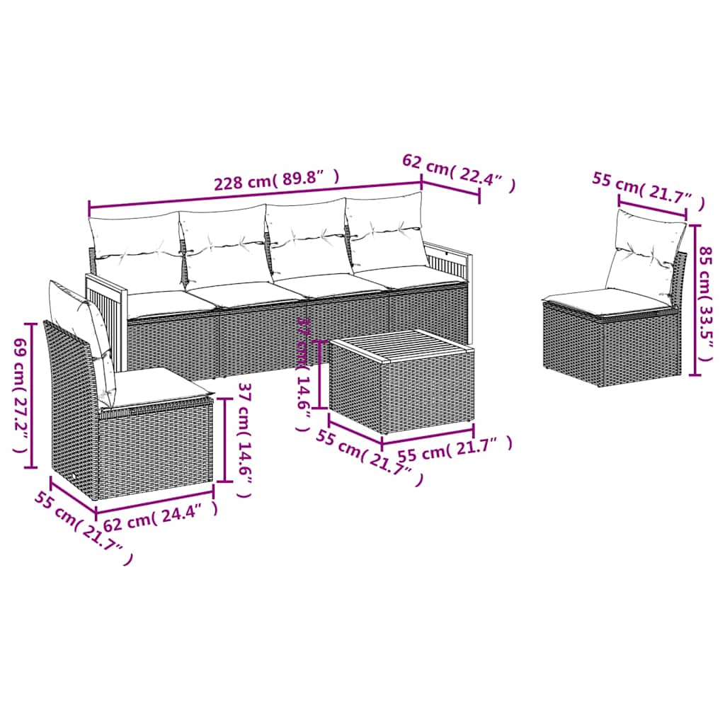 Set Divani da Giardino con Cuscini 7pz Nero Polyrattan | homemem39