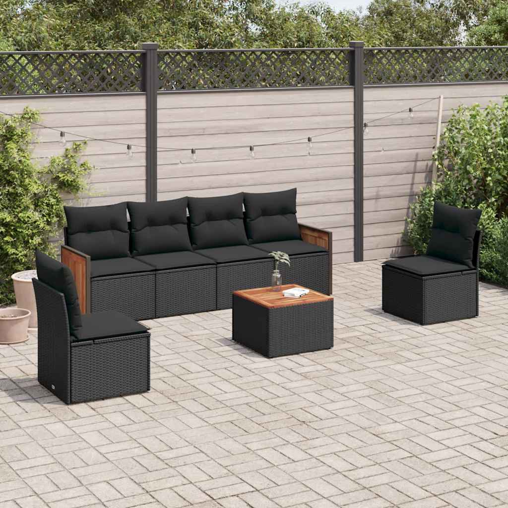Set Divani da Giardino con Cuscini 7pz Nero Polyrattan | homemem39