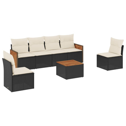 Set Divani da Giardino con Cuscini 7pz Nero Polyrattan | homemem39
