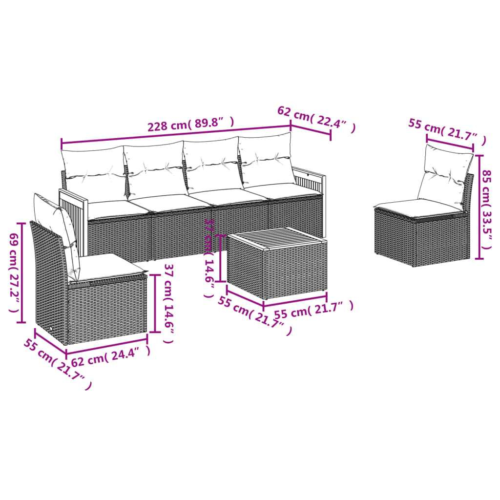 Set Divani da Giardino con Cuscini 7pz Nero Polyrattan | homemem39