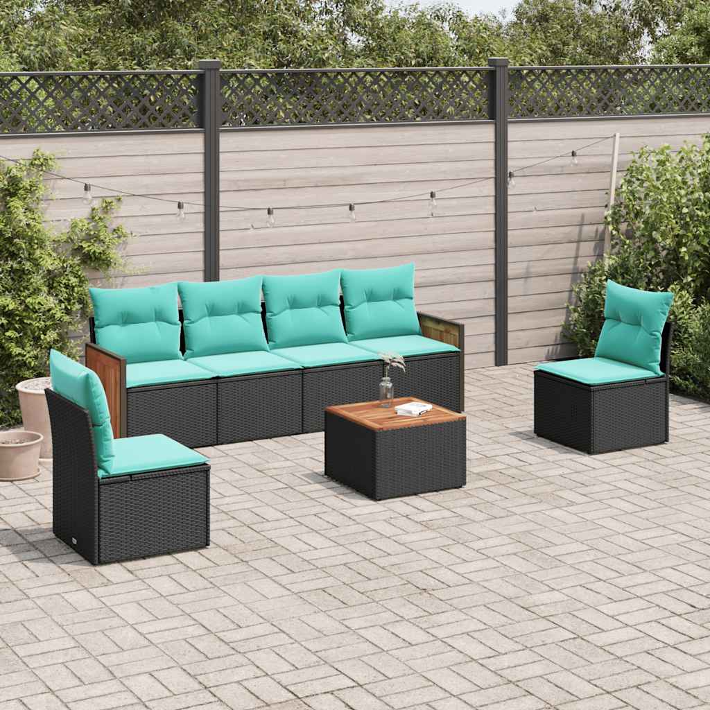 Set Divani da Giardino 7 pz con Cuscini Nero in Polyrattan | homemem39
